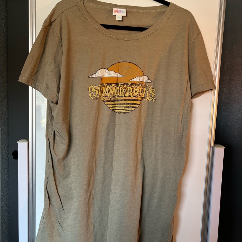 LuLaRoe Olive Green Summer Rocks Tee